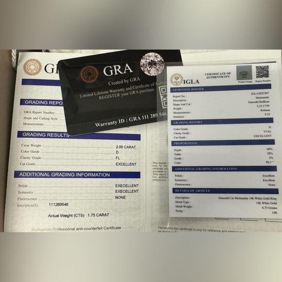 14K White Gold Emerald Moissanite Halo Twisted Band Engagement Ring 2.33CTW - Picture 6 of 6